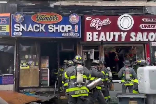 Three FNY firefighters were hospitalized after a me<em></em>tal awning fell on them while they were fighting a fire in Manhattan.