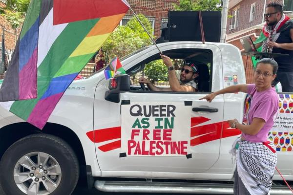 City Councilwoman Tiffany Caban's Instagram post featuring signs saying 'Free Palestine For Queer Liberation' hanging from truck at a Queens Pride parade