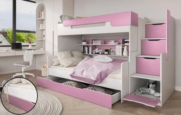 Henry bunk beds offer extensive storage options including drawers; from €999 to €1149. A 12cm foam mattress adds €149 to the price and a double-pocket spring add €99, Magic Decor.